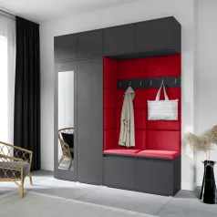   Blum 16 kárpitozott előszobafal tükörrel, grafit - rubinvörös 24 - egyedi