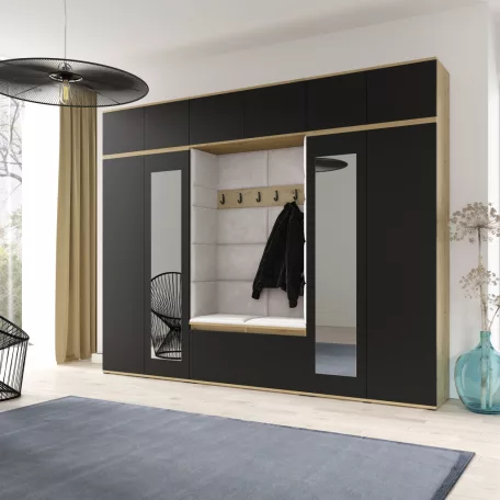 Blum 17 kárpitozott előszobafal tükörrel, artisan/fekete - krém 01