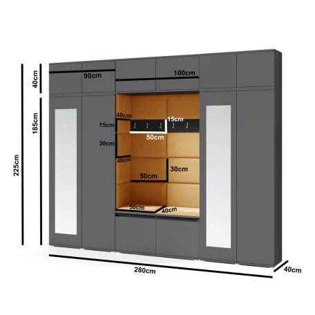 Blum 17 kárpitozott előszobafal tükörrel, artisan/fekete - krém 01