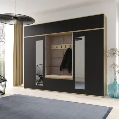   Blum 17 kárpitozott előszobafal tükörrel, artisan/fekete - barna 05