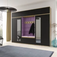   Blum 17 kárpitozott előszobafal tükörrel, artisan/fekete - lila 11 - egyedi