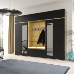   Blum 17 kárpitozott előszobafal tükörrel, artisan/fekete - sárga 18 - egyedi