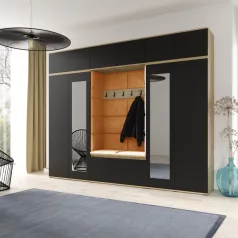   Blum 17 kárpitozott előszobafal tükörrel, artisan/fekete - sárga 26 - egyedi