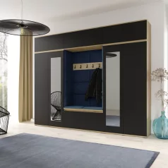   Blum 17 kárpitozott előszobafal tükörrel, artisan/fekete - sötétkék 30 - egyedi