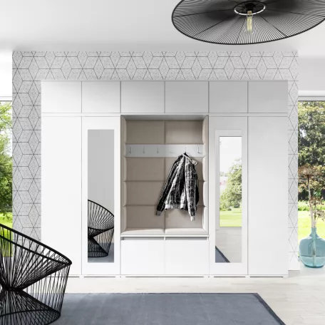 Blum 17 kárpitozott előszobafal tükörrel, fehér - bézs 02