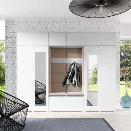 Blum 17 kárpitozott előszobafal tükörrel, fehér - bézs 04