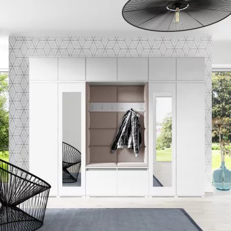 Blum 17 kárpitozott előszobafal tükörrel, fehér - barna 05