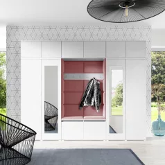   Blum 17 kárpitozott előszobafal tükörrel, fehér - rózsaszín 23 - egyedi