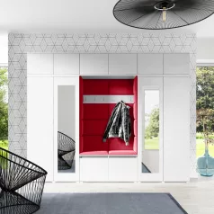   Blum 17 kárpitozott előszobafal tükörrel, fehér - rubinvörös 24 - egyedi