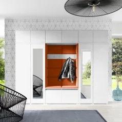   Blum 17 kárpitozott előszobafal tükörrel, fehér - narancssárga 25 - egyedi