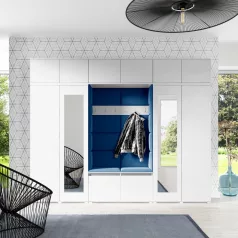   Blum 17 kárpitozott előszobafal tükörrel, fehér - sötétkék 31 - egyedi