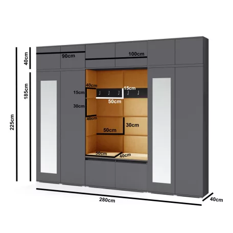 Blum 17 kárpitozott előszobafal tükörrel, grafit - krém 01