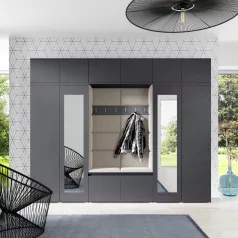   Blum 17 kárpitozott előszobafal tükörrel, grafit - bézs 02