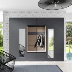   Blum 17 kárpitozott előszobafal tükörrel, grafit - bézs 04