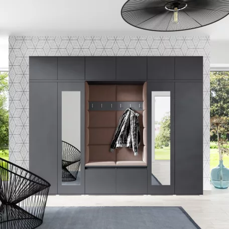 Blum 17 kárpitozott előszobafal tükörrel, grafit - barna 07