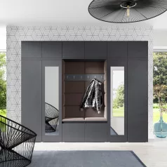   Blum 17 kárpitozott előszobafal tükörrel, grafit - barna 08