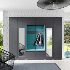   Blum 17 kárpitozott előszobafal tükörrel, grafit - azúr 13 - egyedi