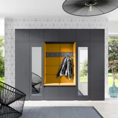   Blum 17 kárpitozott előszobafal tükörrel, grafit - sárga 26 - egyedi