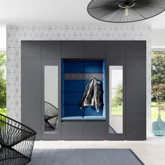   Blum 17 kárpitozott előszobafal tükörrel, grafit - sötétkék 31 - egyedi