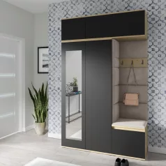   Blum 18 kárpitozott előszobafal tükörrel, artisan/fekete - barna 05