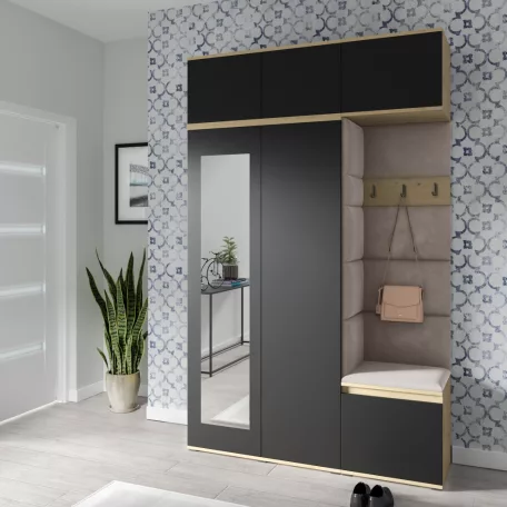 Blum 18 kárpitozott előszobafal tükörrel, artisan/fekete - barna 05