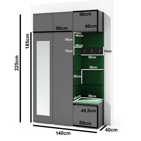 Blum 18 kárpitozott előszobafal tükörrel, fehér - krém 01