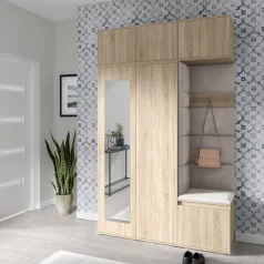   Blum 18 kárpitozott előszobafal tükörrel, sonoma - bézs 03