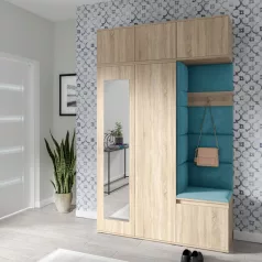   Blum 18 kárpitozott előszobafal tükörrel, sonoma - azúr 13 - egyedi