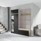 Blum 19 kárpitozott előszobafal tükörrel, artisan/fekete - krém 01