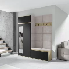   Blum 19 kárpitozott előszobafal tükörrel, artisan/fekete - krém 01