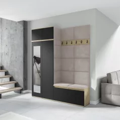   Blum 19 kárpitozott előszobafal tükörrel, artisan/fekete - bézs 02