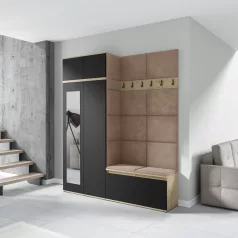   Blum 19 kárpitozott előszobafal tükörrel, artisan/fekete - bézs 04