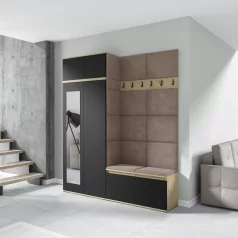   Blum 19 kárpitozott előszobafal tükörrel, artisan/fekete - barna 05