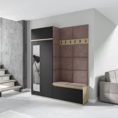   Blum 19 kárpitozott előszobafal tükörrel, artisan/fekete - barna 06