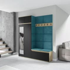   Blum 19 kárpitozott előszobafal tükörrel, artisan/fekete - azúr 13 - egyedi