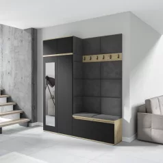   Blum 19 kárpitozott előszobafal tükörrel, artisan/fekete - szürke 15