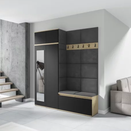 Blum 19 kárpitozott előszobafal tükörrel, artisan/fekete - szürke 15