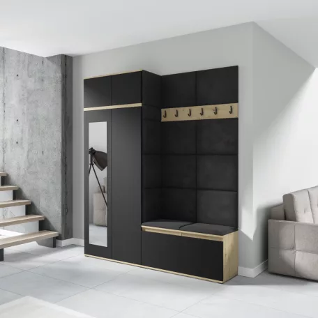 Blum 19 kárpitozott előszobafal tükörrel, artisan/fekete - fekete 16