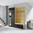 Blum 19 kárpitozott előszobafal tükörrel, artisan/fekete - sárga 18 - egyedi