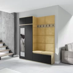   Blum 19 kárpitozott előszobafal tükörrel, artisan/fekete - sárga 18 - egyedi