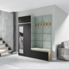   Blum 19 kárpitozott előszobafal tükörrel, artisan/fekete - menta 21 - egyedi