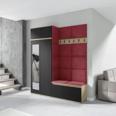   Blum 19 kárpitozott előszobafal tükörrel, artisan/fekete - rubinvörös 24 - egyedi