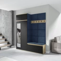   Blum 19 kárpitozott előszobafal tükörrel, artisan/fekete - sötétkék 30 - egyedi