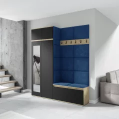   Blum 19 kárpitozott előszobafal tükörrel, artisan/fekete - sötétkék 31 - egyedi