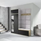 Blum 19 kárpitozott előszobafal tükörrel, artisan/fekete - ezüst 32 - egyedi