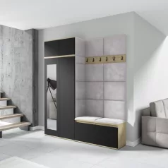   Blum 19 kárpitozott előszobafal tükörrel, artisan/fekete - ezüst 32 - egyedi