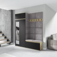   Blum 19 kárpitozott előszobafal tükörrel, artisan/fekete - ezüst 33 - egyedi