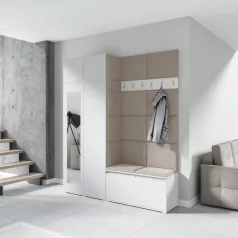   Blum 19 kárpitozott előszobafal tükörrel, fehér - bézs 02