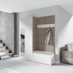   Blum 19 kárpitozott előszobafal tükörrel, fehér - barna 05