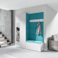   Blum 19 kárpitozott előszobafal tükörrel, fehér - azúr 13 - egyedi